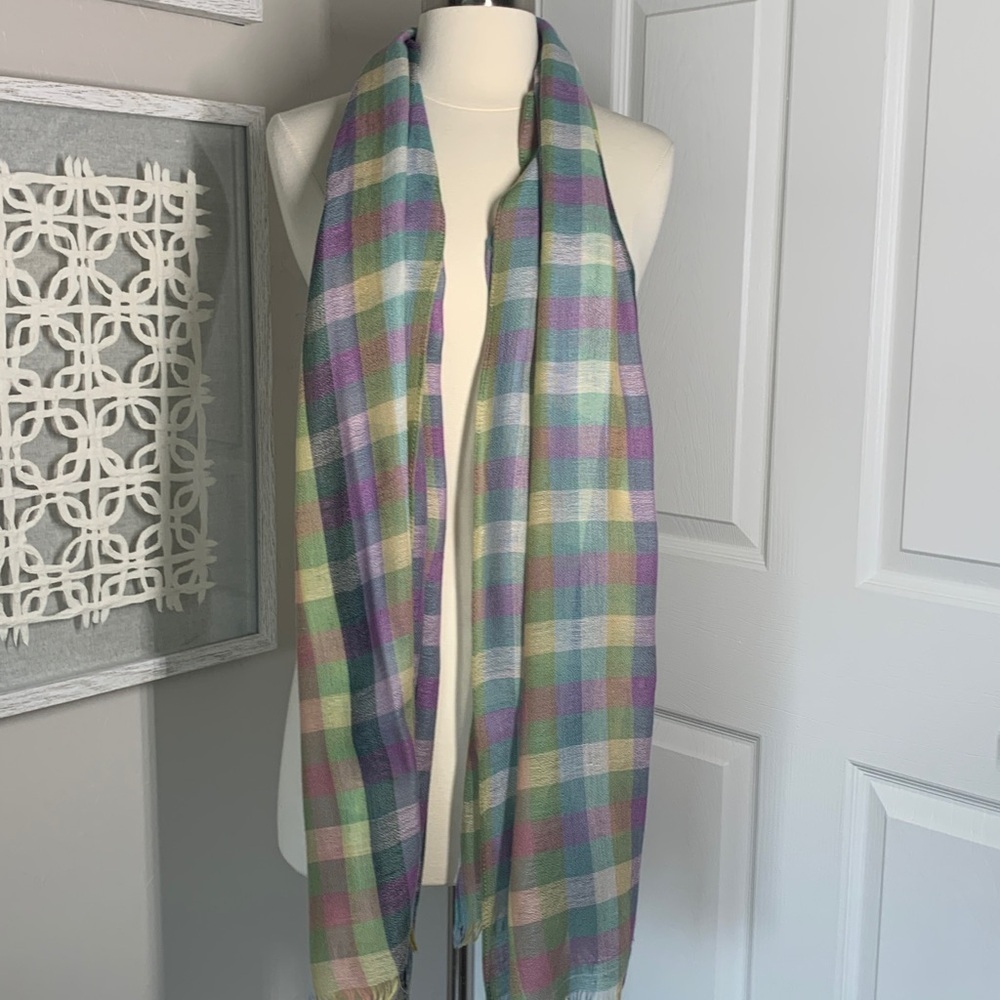 Colorful Plaid Scarf in muted pastel color palette - Picture 3 of 5